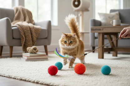Chat jouant avec jouets ToyMinou