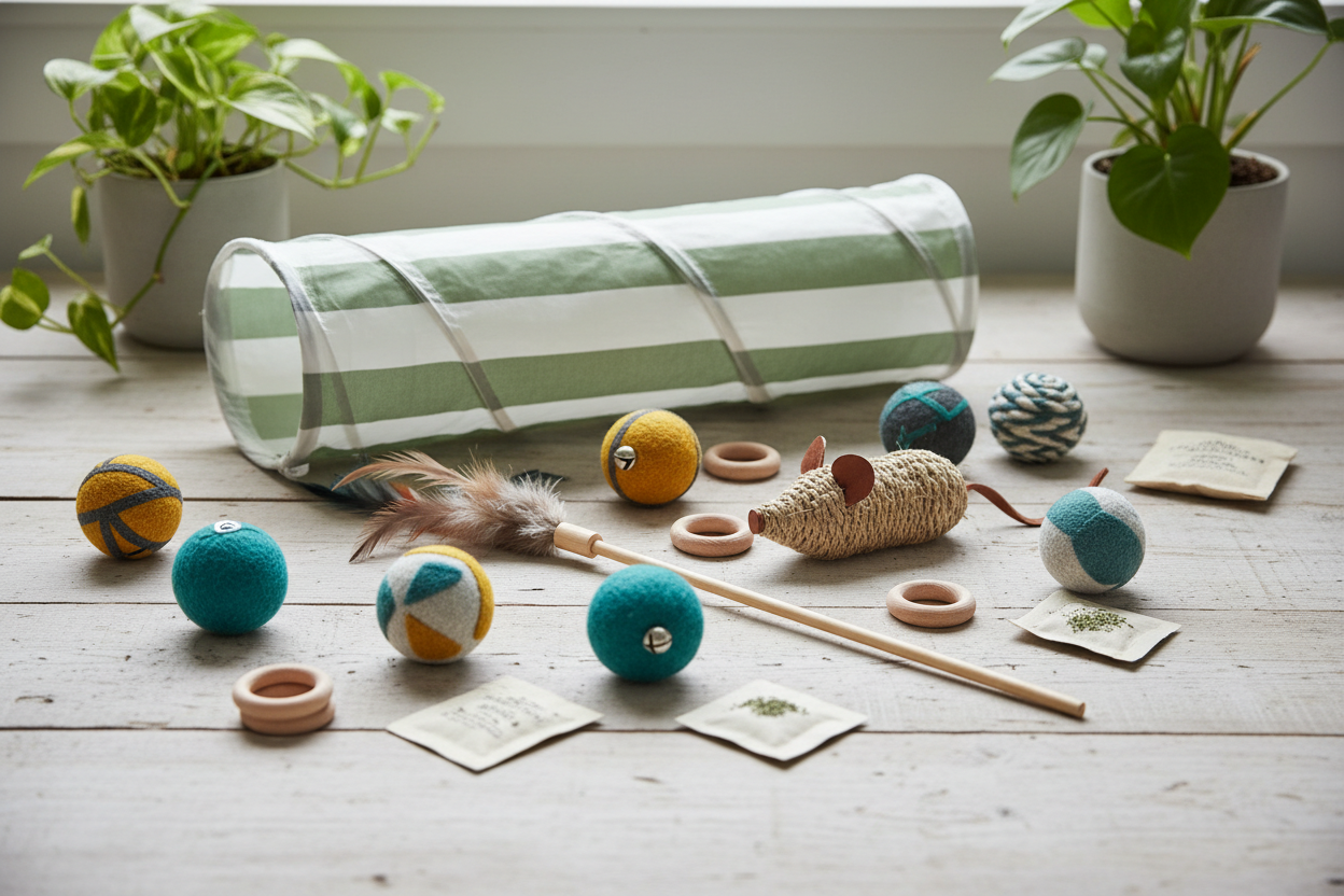 Flat lay jouets chats ToyMinou